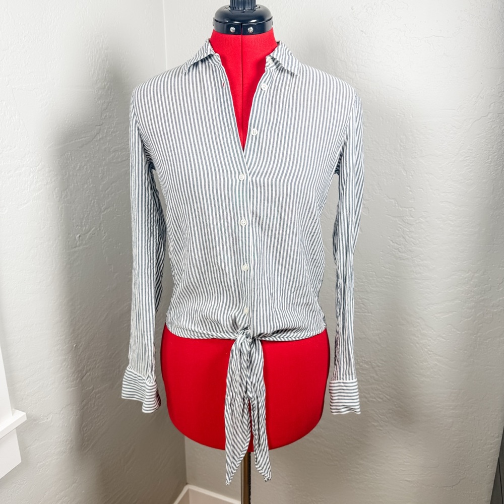 Banana Republic Blue & White Stripe Tie-Front Button Down Blouse Size XS